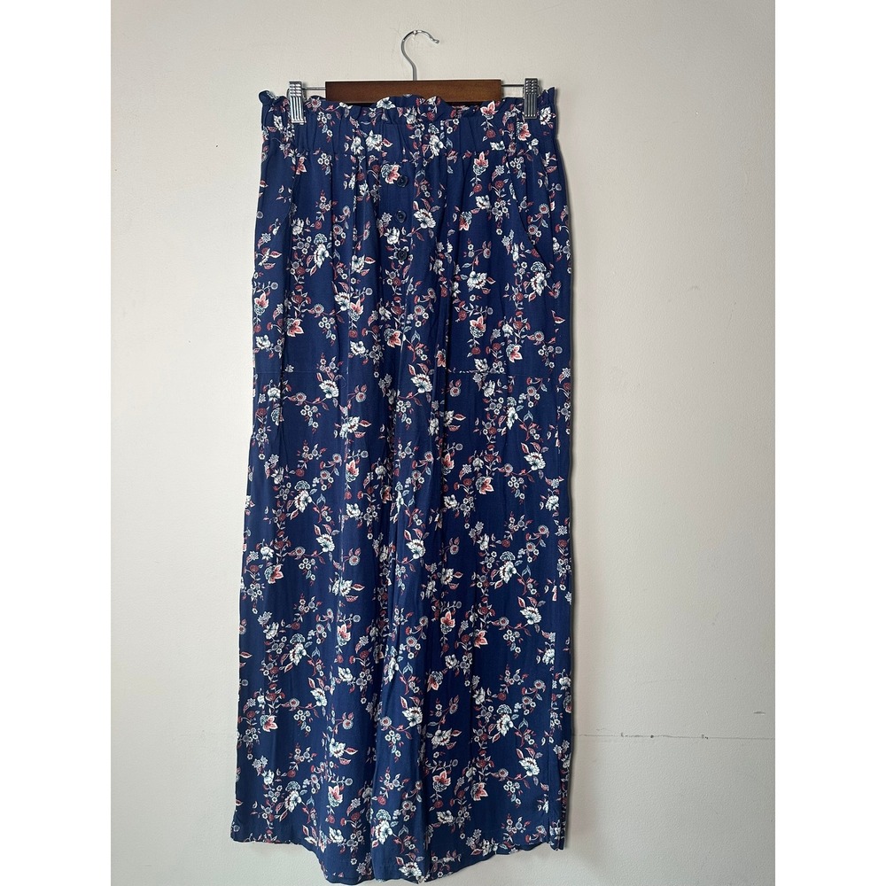 B.O.G Collective Navy Blue Floral Wide Leg Paperbag Waist Pants Large